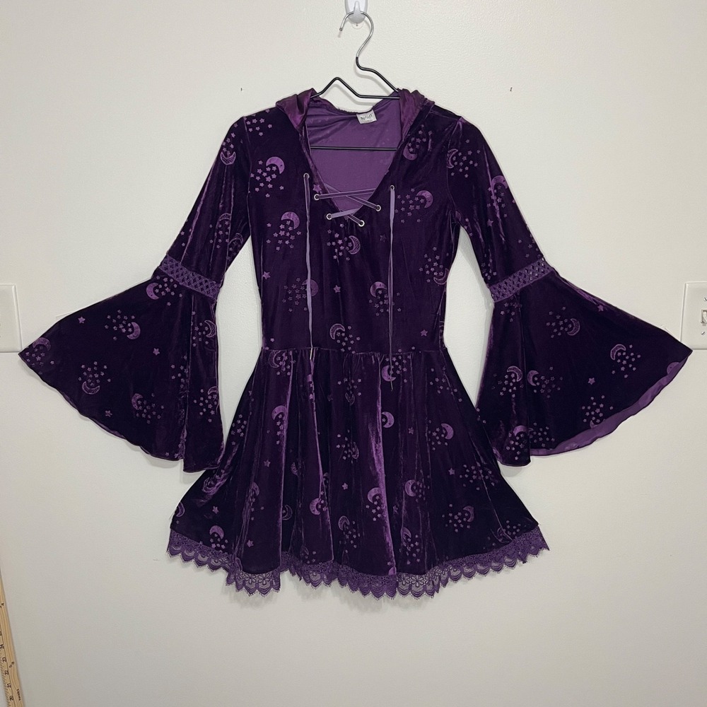 Spirit Halloween Celestial Hooded Dress Women's S Whimsical Witchy Velvet